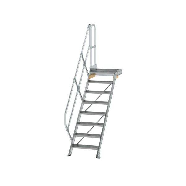 MUNK Günzburger Treppe mit Plattform 45° Stufenbreite 600 mm 8 Stufen Aluminium geriffelt