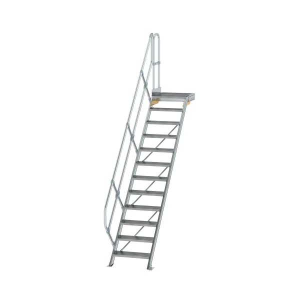 MUNK Günzburger Treppe mit Plattform 45° Stufenbreite 600 mm 12 Stufen Aluminium geriffelt