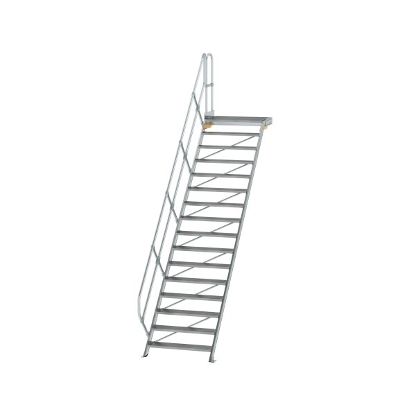 MUNK Günzburger Treppe mit Plattform 45° Stufenbreite 1000 mm 16 Stufen Aluminium geriffelt