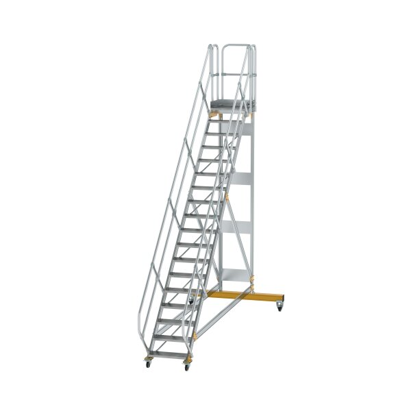 MUNK Günzburger Plattformtreppe 45° fahrbar Stufenbreite 600 mm 18 Stufen Aluminium geriffelt