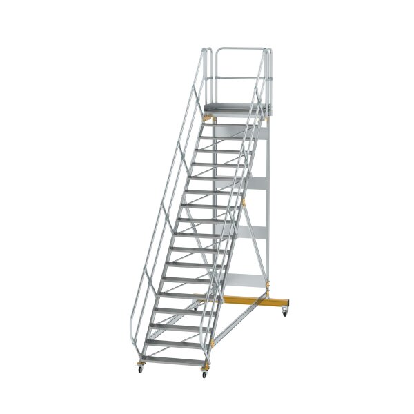 MUNK Günzburger Plattformtreppe 45° fahrbar Stufenbreite 1000mm 18 Stufen Aluminium geriffelt
