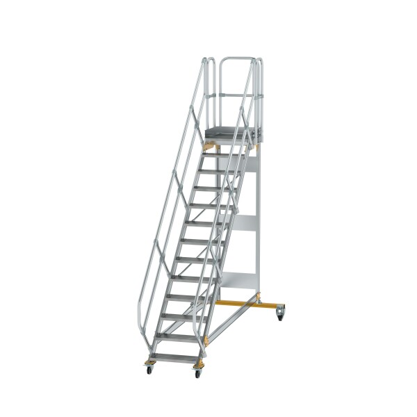 MUNK Günzburger Plattformtreppe 45° fahrbar Stufenbreite 600 mm 13 Stufen Aluminium geriffelt