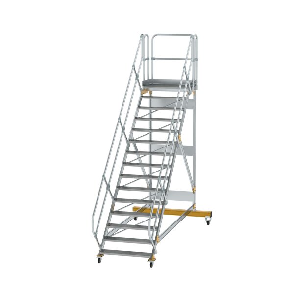 MUNK Günzburger Plattformtreppe 45° fahrbar Stufenbreite 1000mm 15 Stufen Aluminium geriffelt