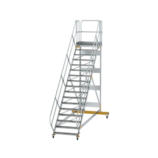MUNK Günzburger Plattformtreppe 45° fahrbar Stufenbreite 1000mm 17 Stufen Aluminium geriffelt