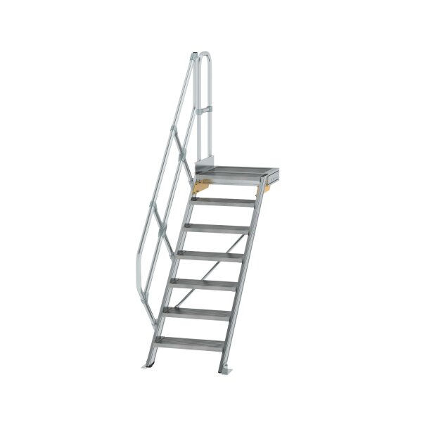 MUNK Günzburger Treppe mit Plattform 45° Stufenbreite 600 mm 7 Stufen Aluminium geriffelt