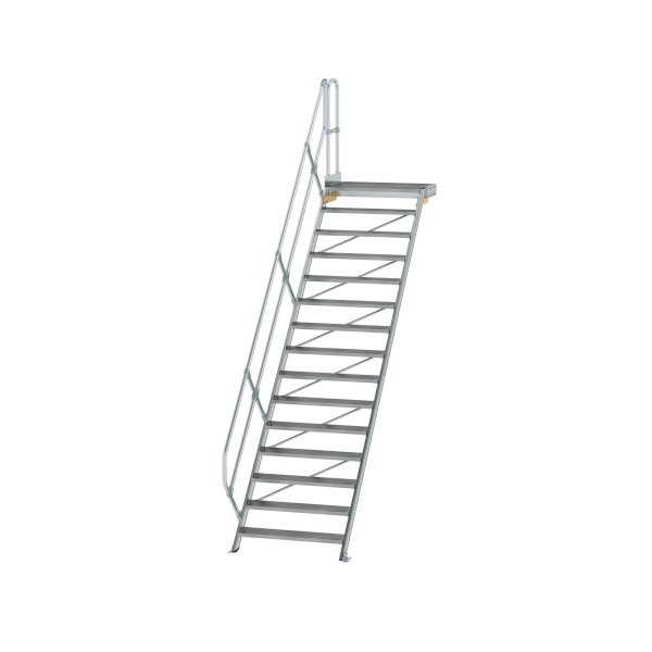 MUNK Günzburger Treppe mit Plattform 45° Stufenbreite 1000 mm 15 Stufen Aluminium geriffelt