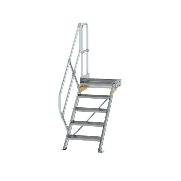 MUNK Günzburger Treppe mit Plattform 45° Stufenbreite 600 mm 5 Stufen Aluminium geriffelt