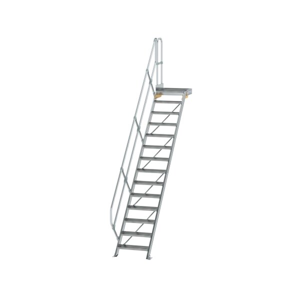 MUNK Günzburger Treppe mit Plattform 45° Stufenbreite 600 mm 14 Stufen Aluminium geriffelt