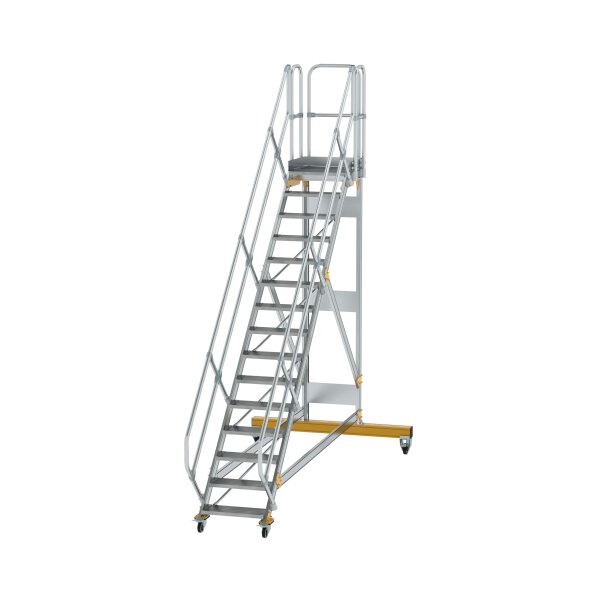 MUNK Günzburger Plattformtreppe 45° fahrbar Stufenbreite 600 mm 15 Stufen Aluminium geriffelt