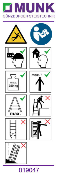 MUNK Günzburger Hinweis-Aufkleber für Stehleitern 250 kg einseitig begehbar Aufkleber 19047