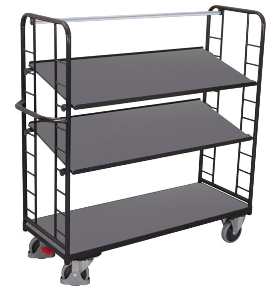 VARIOfit Etagenwagen mit 3 Holzböden, 1805x650x1575 mm (BxTxH), RAL 7016