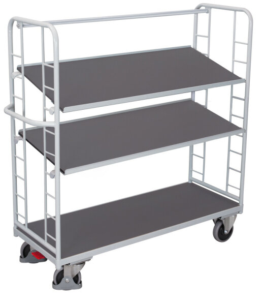 VARIOfit Etagenwagen mit 3 Holzböden, 1510x550x1535 mm (BxTxH), RAL 7035