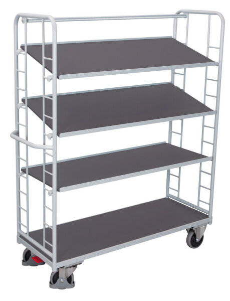 VARIOfit Etagenwagen mit 4 Holzböden, 1510x550x1815 mm (BxTxH), RAL 7035