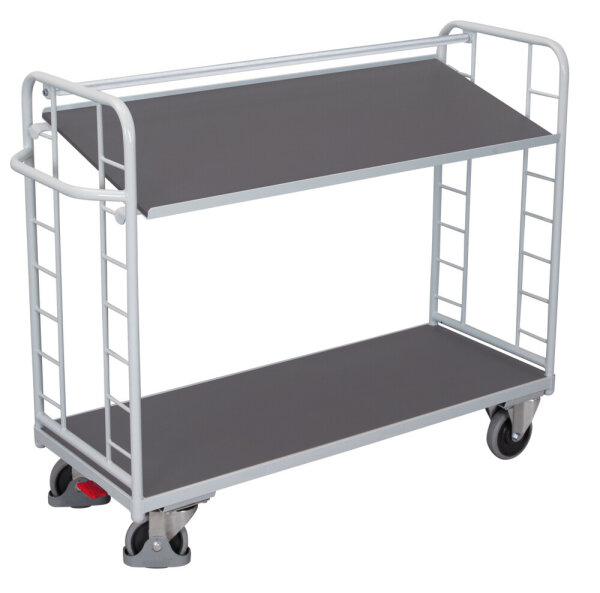 VARIOfit Etagenwagen mit 2 Holzböden, 1805x650x1275 mm (BxTxH), RAL 7035