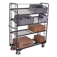 VARIOfit Etagenwagen mit 4 Drahtgitterböden, 1510x550x1815 mm (BxTxH), RAL 7016