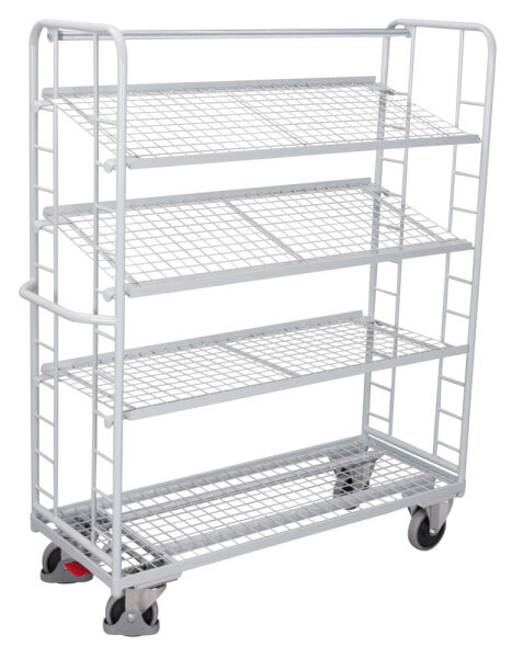 VARIOfit Etagenwagen mit 4 Drahtgitterböden, 1510x550x1815 mm (BxTxH), RAL 7035
