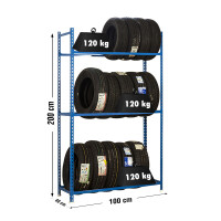 Reifenregal 2000x1000x400 mm, 3 Farben, 3 Lagerebenen, 120 kg Fachlast pro Ebene