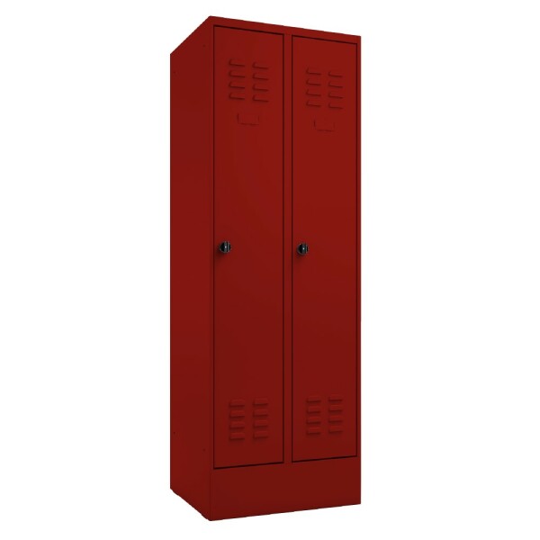 METAN Garderobenschrank 1800 x 700 x 500 mm (HxBxT) mit Sockel, 2 Abteile, Tür- und Korpusfarbe RAL 3003 rubinrot