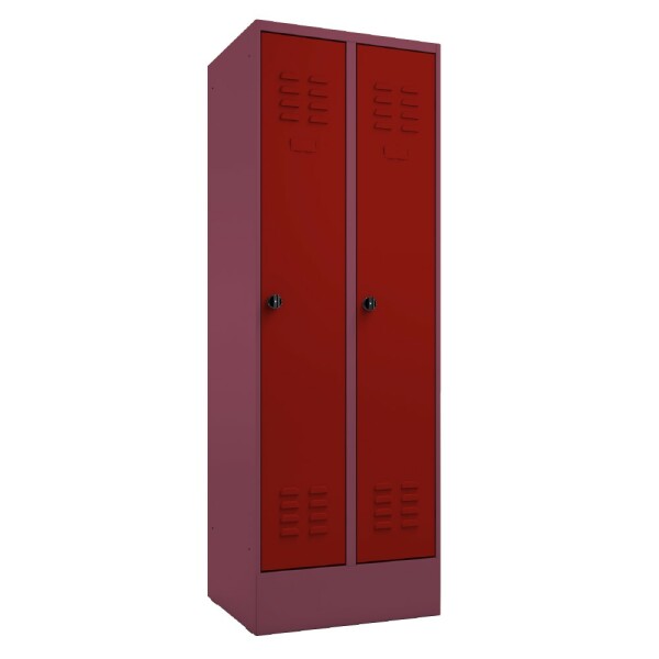 METAN Garderobenschrank 1800 x 700 x 500 mm (HxBxT) mit Sockel, 2 Abteile,  Korpusfarbe RAL 4002 rotviolett, Türfarbe RAL 3003 rubinrot