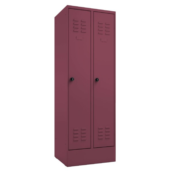 METAN Garderobenschrank 1800 x 700 x 500 mm (HxBxT) mit Sockel, 2 Abteile, Tür- und Korpusfarbe RAL 4002 rotviolett