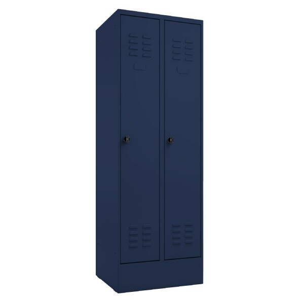 METAN Garderobenschrank 1800 x 700 x 500 mm (HxBxT) mit Sockel, 2 Abteile, Tür- und Korpusfarbe RAL 5003 saphirblau