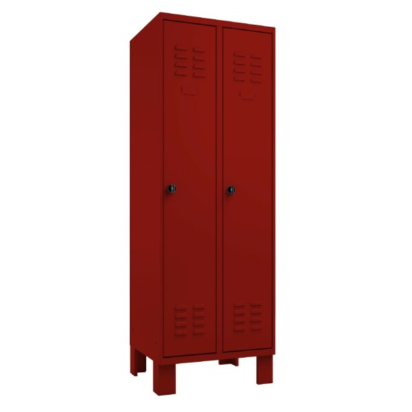 METAN Garderobenschrank 1800 x 700 x 500 mm (HxBxT) mit Füßen, 2 Abteile, Tür- und Korpusfarbe RAL 3003 rubinrot
