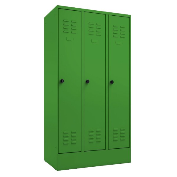METAN Garderobenschrank 1800 x 1050 x 500 mm (HxBxT) mit Sockel, 3 Abteile, Tür- und Korpusfarbe RAL 6018 gelbgrün
