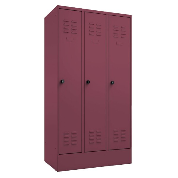 METAN Garderobenschrank 1800 x 1050 x 500 mm (HxBxT) mit Sockel, 3 Abteile, Tür- und Korpusfarbe RAL 4002 rotviolett