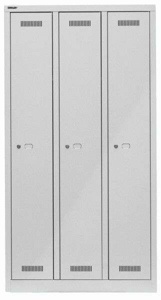 Bisley Garderobenschrank MonoBloc, 3 Abteile, je 1 Fach, 1700 x 900 x 500 mm (HxBxT), 645 lichtgrau