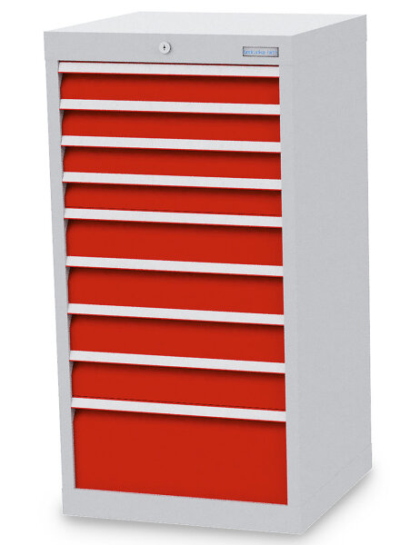 Bedrunka + Hirth Schubladenschrank, Schubladenanzahl: 9, RAL 7035 / RAL 5012, 1019 x 530 x 500 mm (HxBxT)