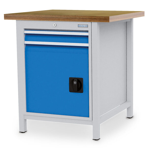 Bedrunka + Hirth Kastenwerkbank, Schubladenanzahl: 2, Anzahl Flügeltüren: 1, RAL 7035 / RAL 5012, 959 x 810 x 750 mm (HxBxT)