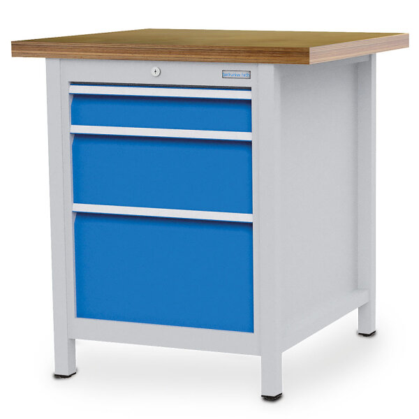 Bedrunka + Hirth Kastenwerkbank, Schubladenanzahl: 3, RAL 7035 / RAL 5012, 859 x 810 x 750 mm (HxBxT)
