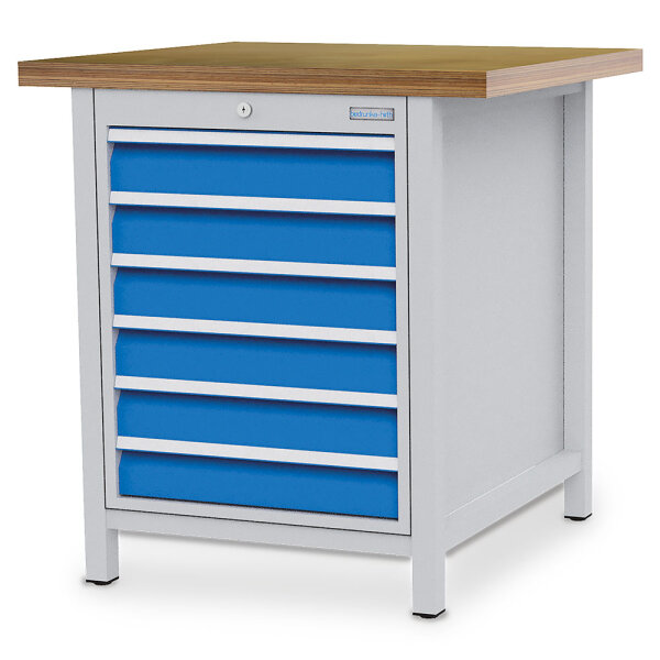 Bedrunka + Hirth Kastenwerkbank, Schubladenanzahl: 6, RAL 7035 / RAL 5012, 859 x 810 x 750 mm (HxBxT)