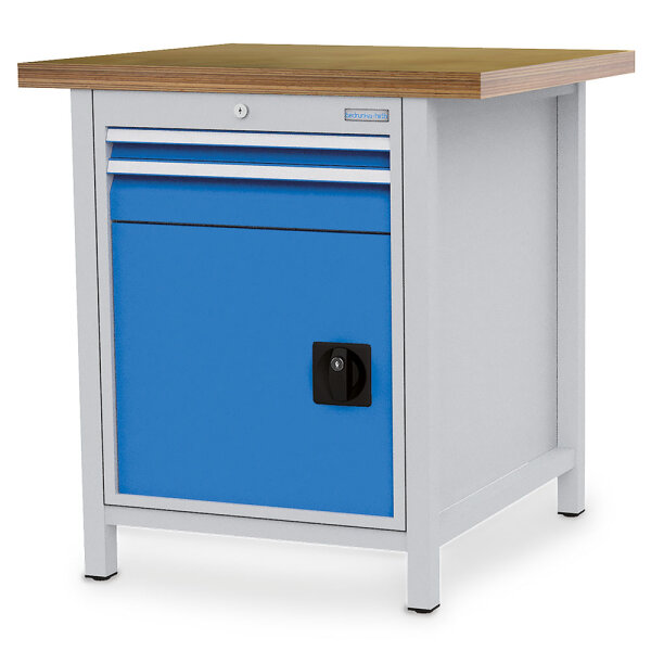 Bedrunka + Hirth Kastenwerkbank, Schubladenanzahl: 2, Anzahl Flügeltüren:, RAL 7035 / RAL 5012, 859 x 810 x 750 mm (HxBxT)