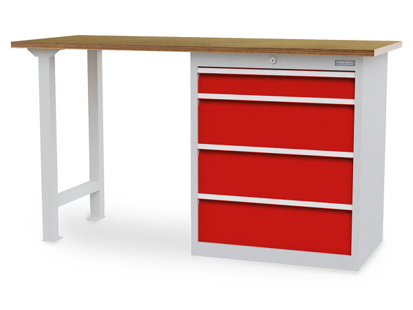 Bedrunka + Hirth Reihenwerkbank, Schubladenanzahl: 4, RAL 7035 / RAL 3020, 844 x 1500 x 600 mm (HxBxT)