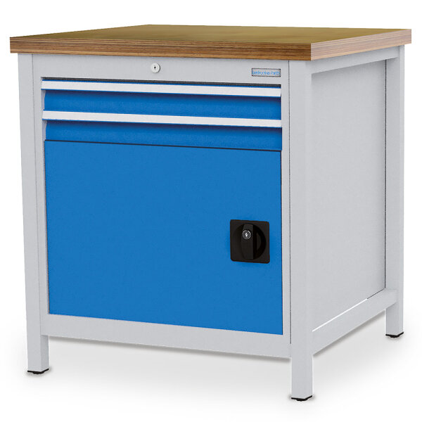 Bedrunka + Hirth Kastenwerkbank, Schubladenanzahl: 2, Anzahl Flügeltüren: 1, RAL 7035 / RAL 5012, 959 x 810 x 750 mm (HxBxT)