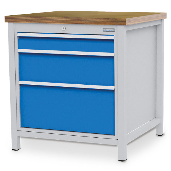 Bedrunka + Hirth Kastenwerkbank, Schubladenanzahl: 3, RAL 7035 / RAL 5012, 959 x 810 x 750 mm (HxBxT)
