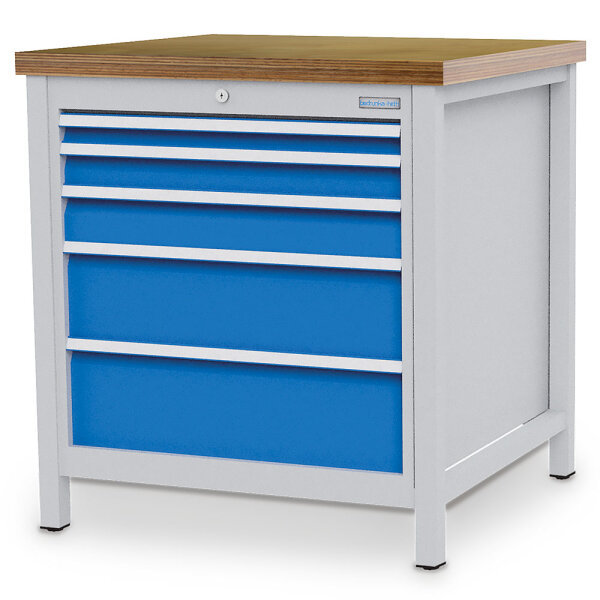 Bedrunka + Hirth Kastenwerkbank, Schubladenanzahl: 5, RAL 7035 / RAL 5012, 959 x 810 x 750 mm (HxBxT)