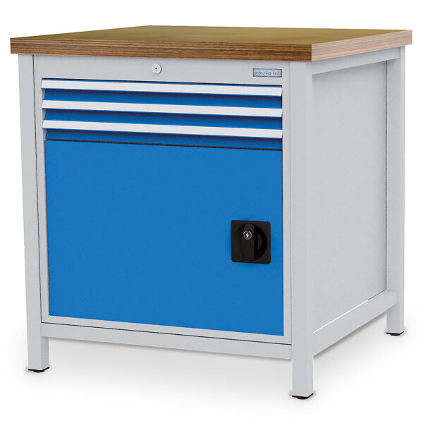 Bedrunka + Hirth Kastenwerkbank, Schubladenanzahl: 3, Anzahl Flügeltüren: 1, RAL 7035 / RAL 5012, 959 x 810 x 750 mm (HxBxT)