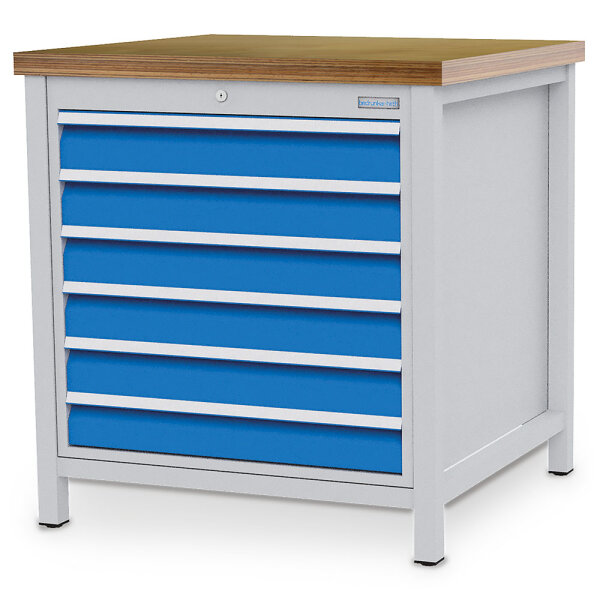 Bedrunka + Hirth Kastenwerkbank, Schubladenanzahl: 6, RAL 7035 / RAL 5012, 859 x 810 x 750 mm (HxBxT)