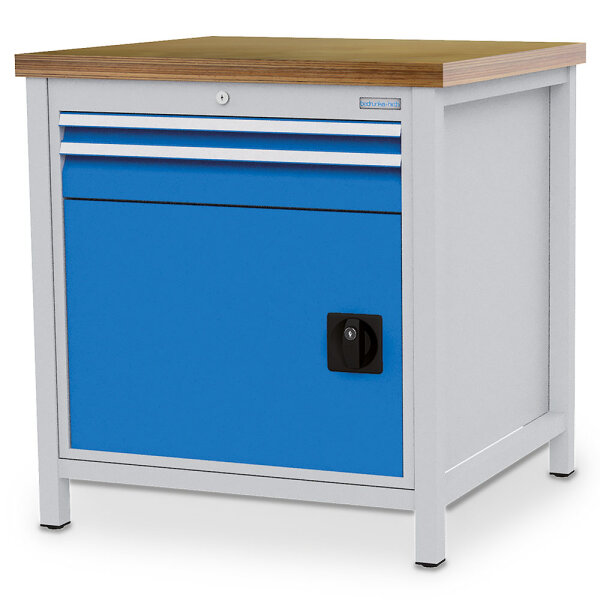 Bedrunka + Hirth Kastenwerkbank, Schubladenanzahl: 2, RAL 7035 / RAL 5012, 859 x 810 x 750 mm (HxBxT)