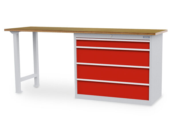 Bedrunka + Hirth Reihenwerkbank, Schubladenanzahl: 4, RAL 7035 / RAL 3020, 844 x 2000 x 600 mm (HxBxT)
