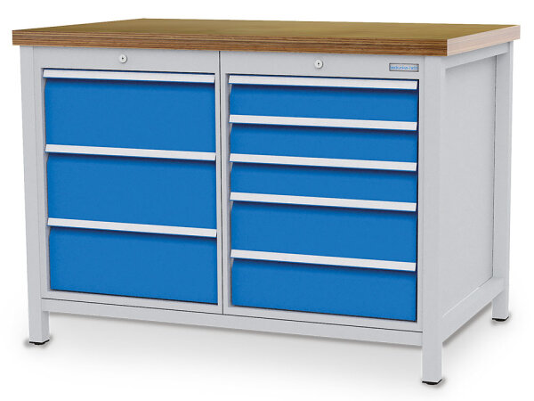 Bedrunka + Hirth Kastenwerkbank, Schubladenanzahl: 8, RAL 7035 / RAL 5012, 859 x 1250 x 750 mm (HxBxT)