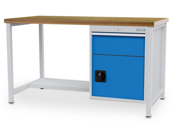 Bedrunka + Hirth Kastenwerkbank, Schubladenanzahl: 1, Anzahl Flügeltüren: 1, RAL 7035 / RAL 5012, 959 x 1500 x 750 mm (HxBxT)