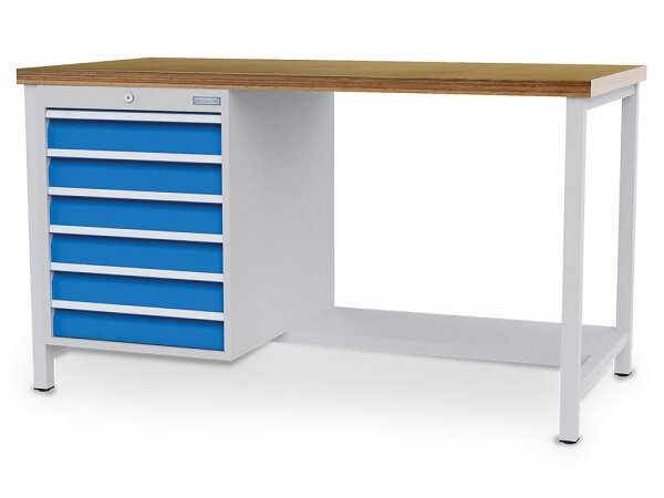 Bedrunka + Hirth Kastenwerkbank, Schubladenanzahl: 6, RAL 7035 / RAL 5012, 959 x 1500 x 750 mm (HxBxT)
