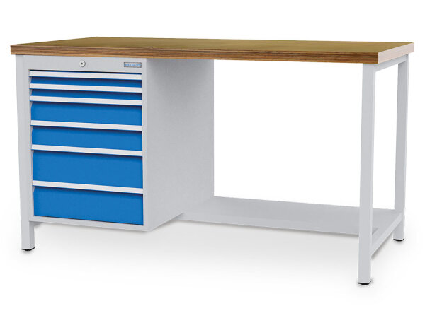 Bedrunka + Hirth Kastenwerkbank, Schubladenanzahl: 6, RAL 7035 / RAL 5012, 959 x 1500 x 750 mm (HxBxT)