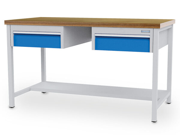 Bedrunka + Hirth Arbeits- und Werktisch, Schubladenanzahl: 2, RAL 7035 / RAL 5012, 959 x 1500 x 750 mm (HxBxT)