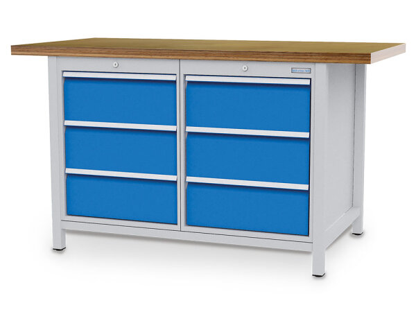Bedrunka + Hirth Kastenwerkbank, Schubladenanzahl: 6, RAL 7035 / RAL 5012, 859 x 1500 x 720 mm (HxBxT)