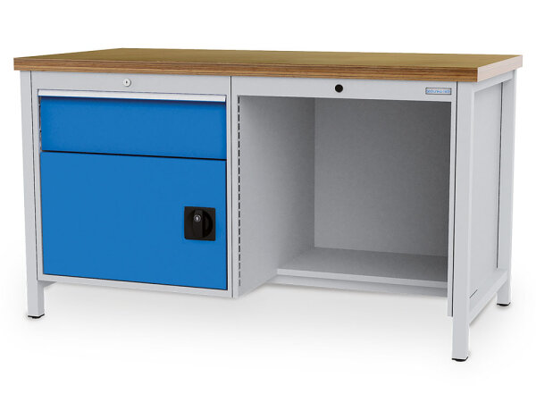 Bedrunka + Hirth Kastenwerkbank, Schubladenanzahl: 1, Anzahl Flügeltüren: 1, RAL 7035 / RAL 5012, 859 x 1500 x 750 mm (HxBxT)