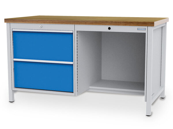 Bedrunka + Hirth Kastenwerkbank, Schubladenanzahl: 2, RAL 7035 / RAL 5012, 959 x 1500 x 750 mm (HxBxT)